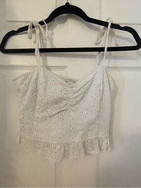 Hollister White Eyelet Tie-Shoulder Cropped Camisole